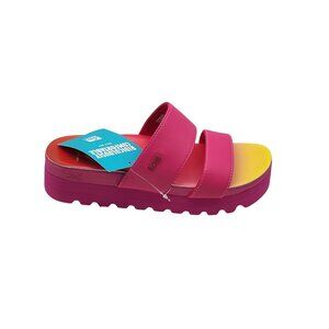 REEF Banded Horizon Hi Platform Slip On Cushion Comfort Slide Sandal Pink Size 6